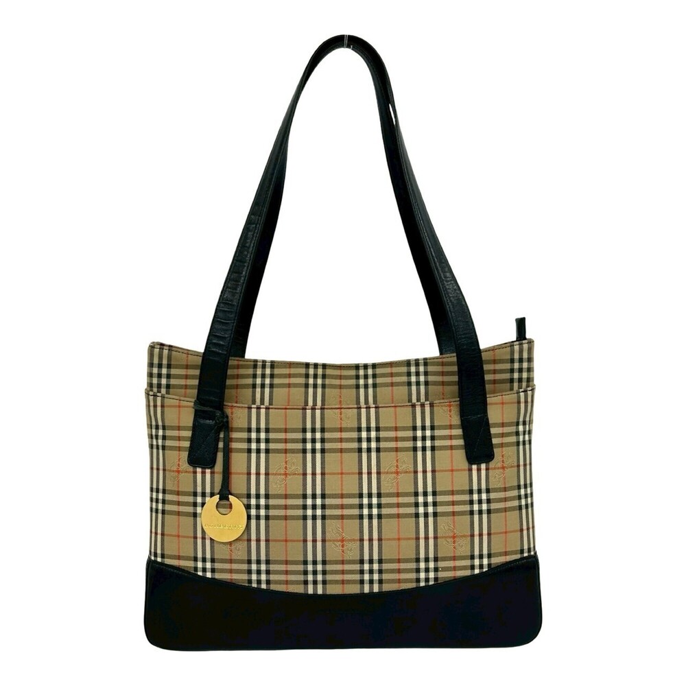 BURBERRY Nova Check Canvas Leather Tote Bag Handbag Semi-Shoulder Beige Black...